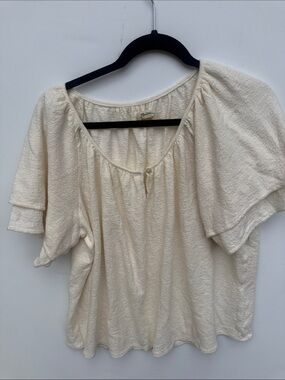 Madewell Cream Textured Puff-Sleeve Peasant Top